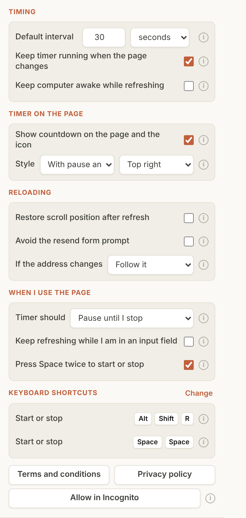 The Settings tab
