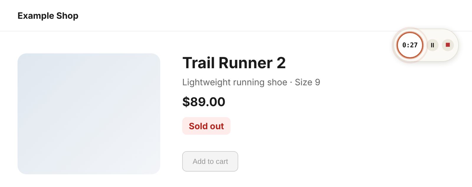 The countdown timer shown on a web page with pause and stop buttons
